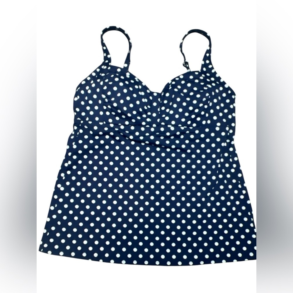 Lands End tankini top Navy Polka Dot 8